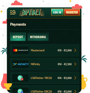 طرق الدفع في كازينو Spybet