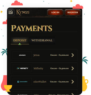 طرق الدفع في كازينو Kyngs
