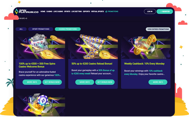 المكافآت والعروض الترويجية في كازينو SpinPlatinum