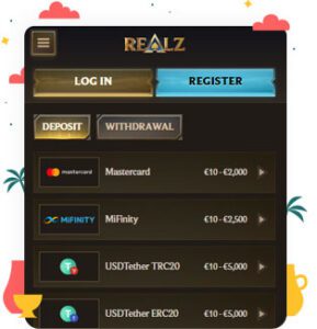 طرق الدفع في كازينو Realz