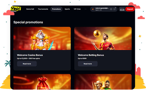 المكافآت والعروض الترويجية في كازينو Yep Casino