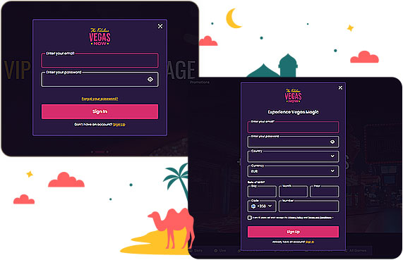 تسجيل الدخول وإنشاء حساب في كازينو Vegas Now