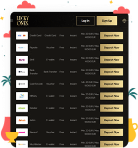 طرق الدفع في كازينو Lucky Ones