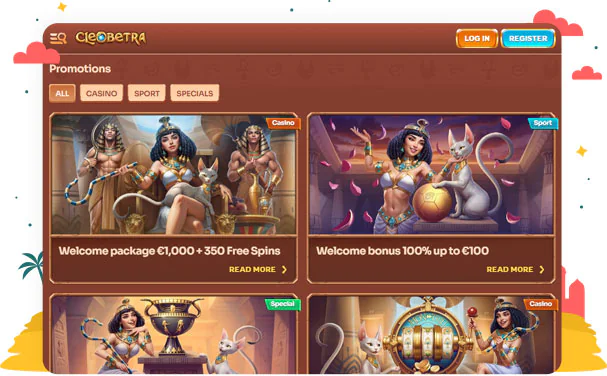 المكافآت والعروض الترويجية في كازينو Cleobetra